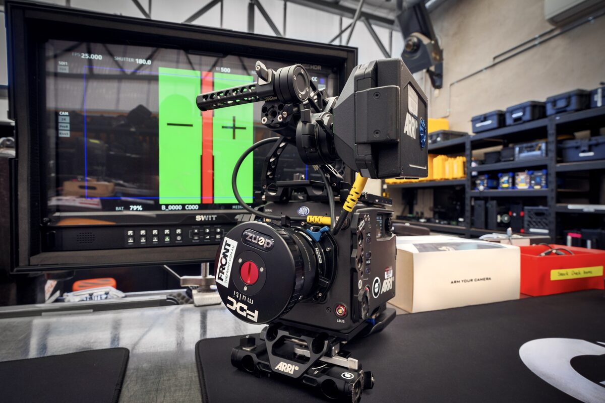 A camera on the prep bench with a SmallHD 1703 P3X monitor alongside