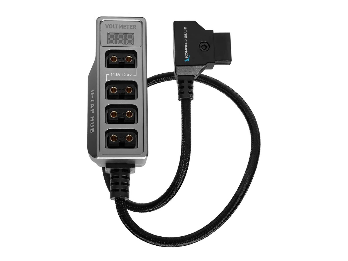 Kondor Blue 12V Metal D-Tap Hub Voltmeter 4 Way Port Power Tap Splitter product image