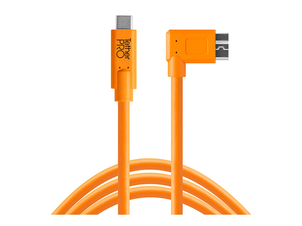 Tether Tools USB 3.0 Type-C (M) > Micro B Right Angled (M) Cable (Orange) 4.6m product image